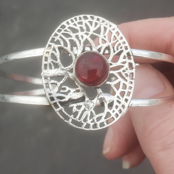 New Garnet 925 Silver Cuff Bracelet. - Picture 10 of 14